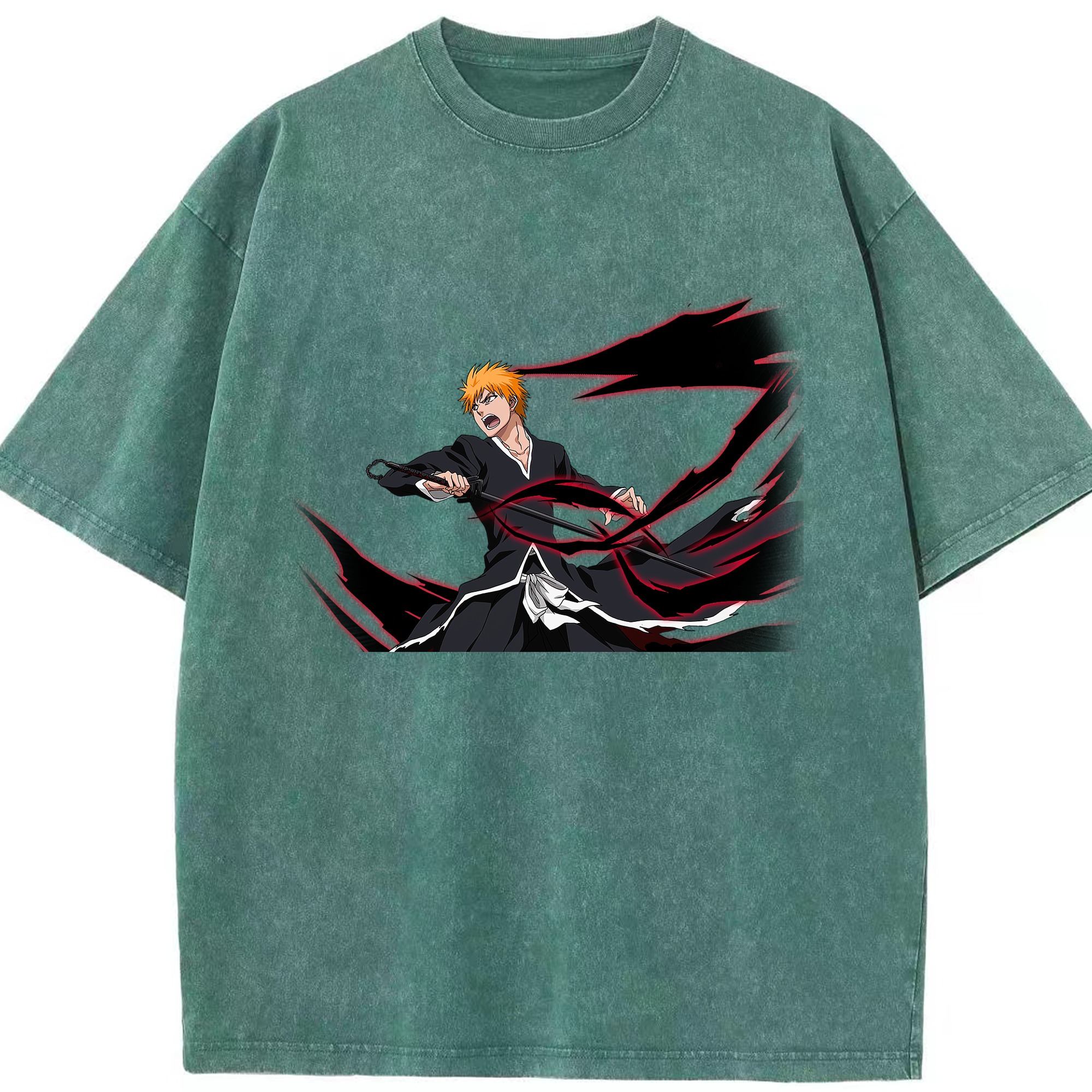 （画像用） ブリーチ 黒崎一護（くろさき いちご）BLEACH Kurosaki Ichigo 綿100% ヴィンテージ風 半袖Tシャツ（フロントプリント）